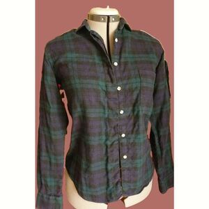Wool & Cotton Scotland Night Watch Tartan Plaid Vintage Viyella Shirt S-M EUC